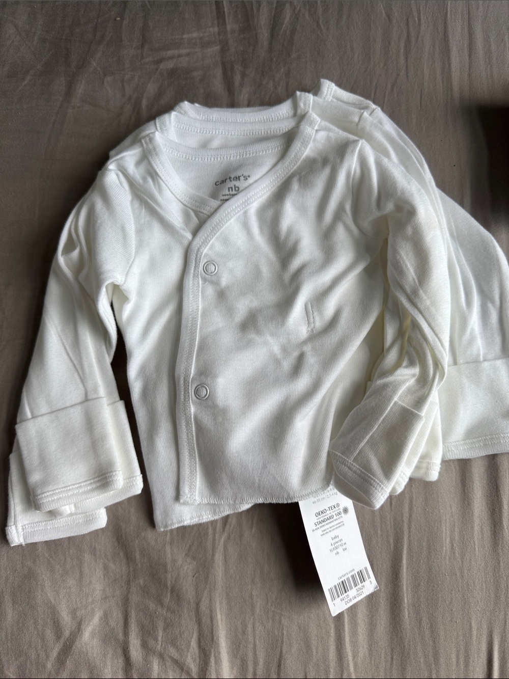 Carter's White Newborn Wrap-Front Long Sleeve Shirt - 4-Pack